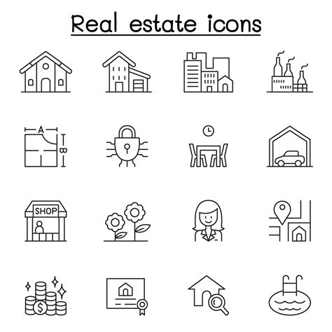 Real Estate Icon Set In Thin Line Style 2067907 Vector Art At Vecteezy