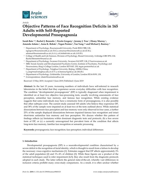 PDF Objective Patterns Of Face Recognition Deficits In 165 Adults