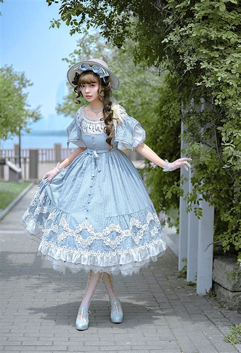 Klassische Lolita Elegante Kurze Ärmel Chic Streifen Baumwolle Etsyde