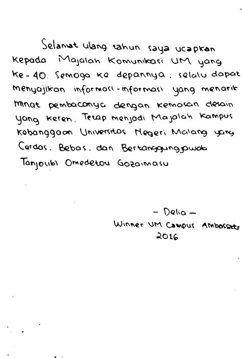 ucapan Selamat ulang tahun the winner putri duta kampus um - Majalah