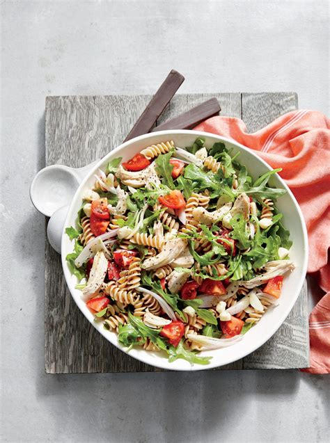 Divide salad into 4 servings and place in salad bowls. Chicken and Arugula Pasta Salad Recipe | MyRecipes
