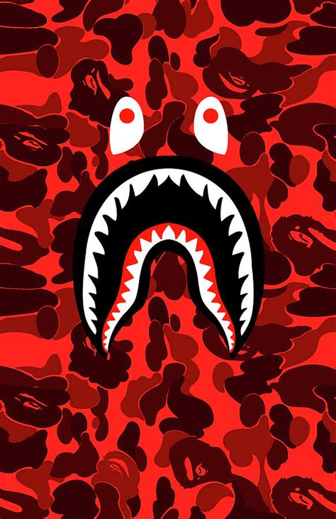 Bape Shark Teeth Camo Red Digital Art By Shezan Kiska