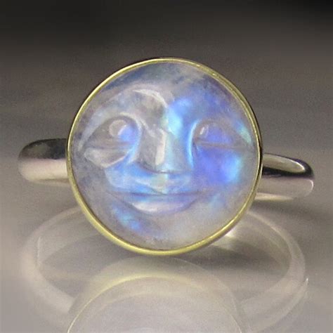 Rainbow Moonstone Ring Man In The Moon Gemstone 18k Gold