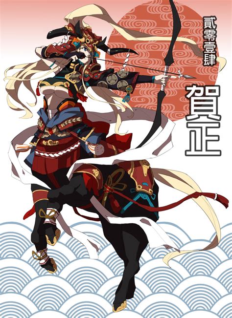 Makai Original Absurdres Highres Translation Request 1girl Aiming Archery Armor Arrow