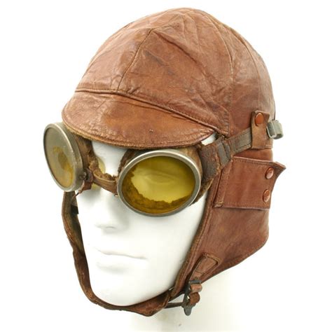 original u s wwi aero squadron leather flying helmet with goggles international military antiques