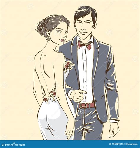 Siluetta Delle Coppie Della Sposa E Dello Sposo Nozze Fidanzato Smoking Illustrazione