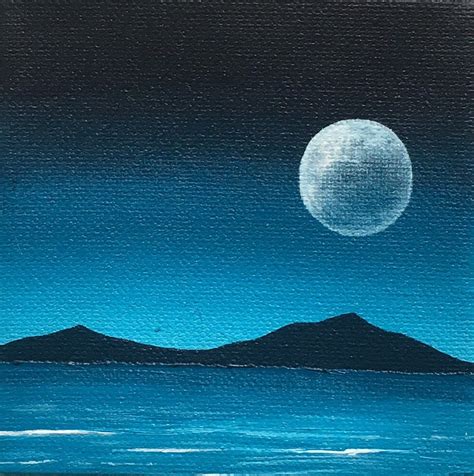 Blue Moon Ix Original Acrylic Painting 4x4 Inches By Etsy In 2020