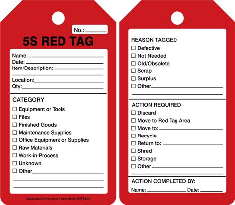 5s Red Tag Template