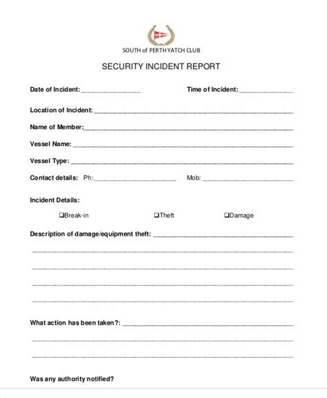 Security Incident Report Template Word