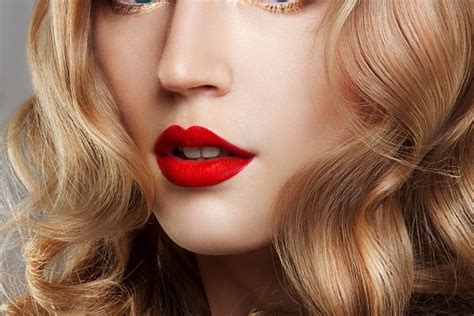 Beautiful Young Model With Red Lips And Nude Manicure High Quality