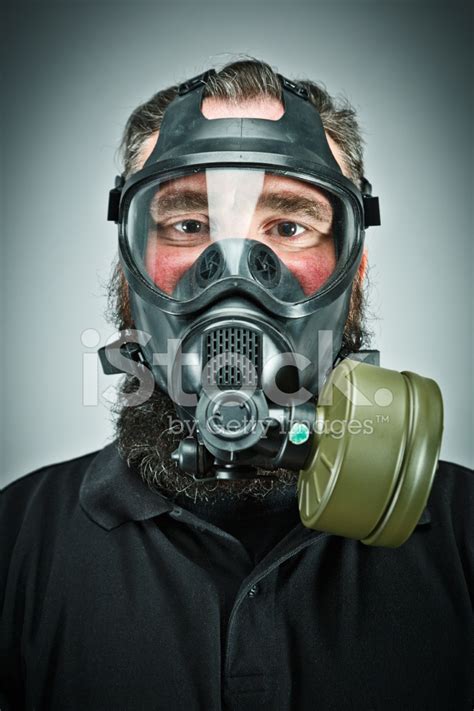 Male Prepper Wearing Gas Mask Stock Photos