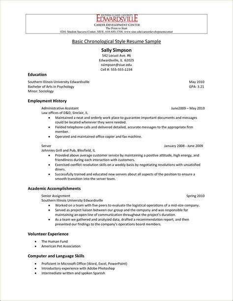 Good Examples Of Chronological Resumes Resume Example Gallery