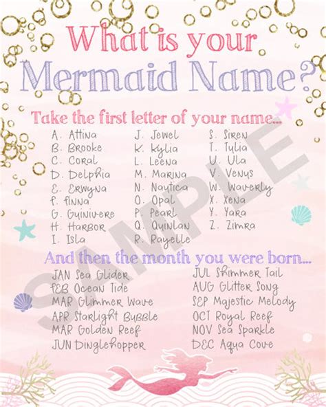 Whats Your Mermaid Name Game Sign With Name Tags Etsy In 2021