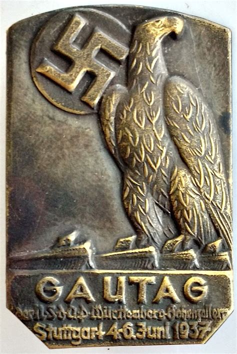 Ww2 German Nazi 1937 Gautag Pin With Nice Eagle And Swastika