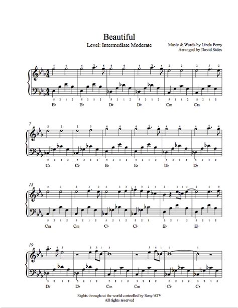 Beautiful By Christina Aguilera Piano Sheet Music Intermediate Level