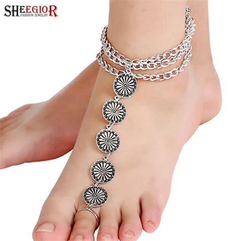 Buy Sheegior Vintage Coin Anklets For Women Boho Retro Silver Ankle Bracelets
