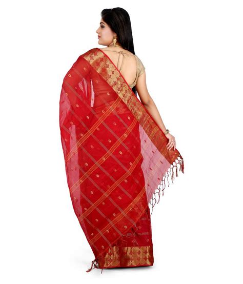 Wooden Tant Red Cotton Saree Buy Wooden Tant Red Cotton Saree Online