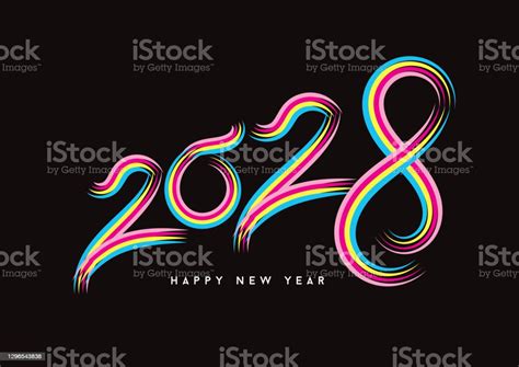 2028 Happy New Year Celebration Typography Text 2028 Font Text