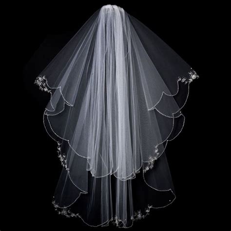 two layer beaded 41 long fingertip length wedding veil fingertip length wedding veil wedding