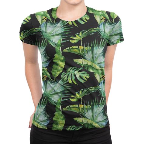 Camiseta Baby Look Feminina Folhas Tropicais Estampa Total Elo7