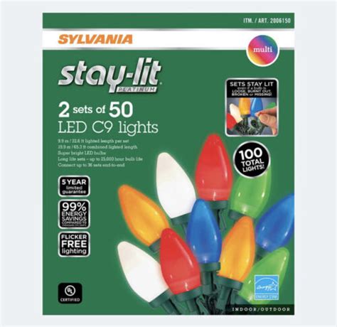 Sylvania Stay Lit Platinum LED C9 Christmas Lights Set 2 Sets Of 50