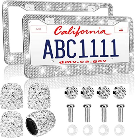 Bling Diamond License Plate Frames 2 Pack AIRXWILLS Rhinestone License Plate Frames For Women