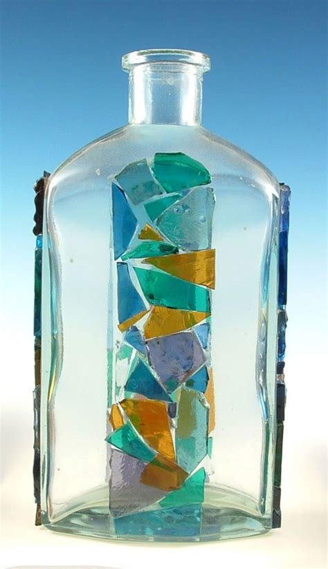 Glass Crafts Bottles Decorated With Stained Glass Mosaics Feltmagnet