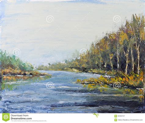 River In Autumn Forest Oil Painting Stock Image Image Of Paintings