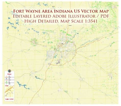 Fort Wayne Indiana Us Area Map Vector City Plan High Detailed Street