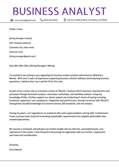 Use the livecareer cover letter builder and your cover letter will write itself. Business Analyst Cover Letter Example & Writing Tips ...