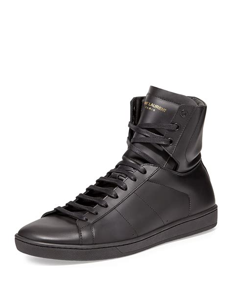 Saint Laurent Mens Leather High Top Sneakers Black