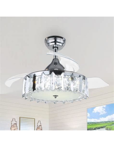 Oaks Aura 36in Invisible Drum Glam Crystal Ceiling Fan With