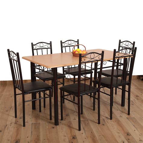 Clearance 6 seater extendable dining table set in oak, walnut & rustic solid wood. Eros 6 Seater Metal Plus Wooden Dining Set,Dining ...