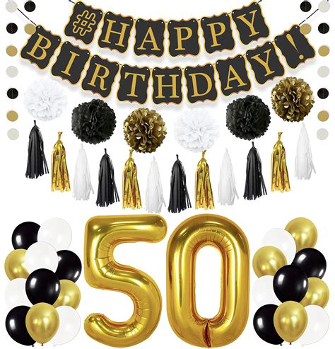 Buy Gold Black 50th Birthday Decorations Kit Happy Birthday Banner