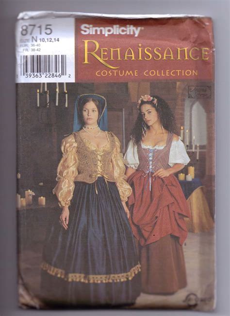 Simplicity Pattern 8715 Renaissance Medieval Costume Misses Sewing Pattern Sz 10 14