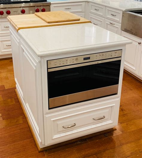 It's not the most ideal situation because flush means perfectly flush and with an overhang you have a bit of room for imperfection. Drawer Microwave Flush Mounted into Island Cabinet ...