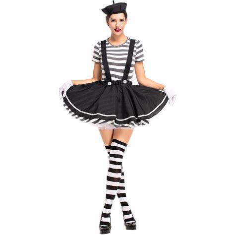 Adult Women Mesmerizing Mime Cosplay Costume Lady Sexy Funny Circus