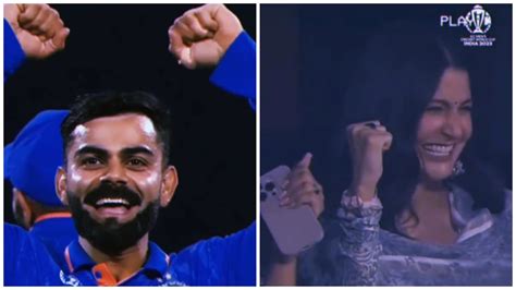 Virat Kohli Gestures Anushka Sharma To Clap As He Takes Maiden World Cup Wicket Their Joint
