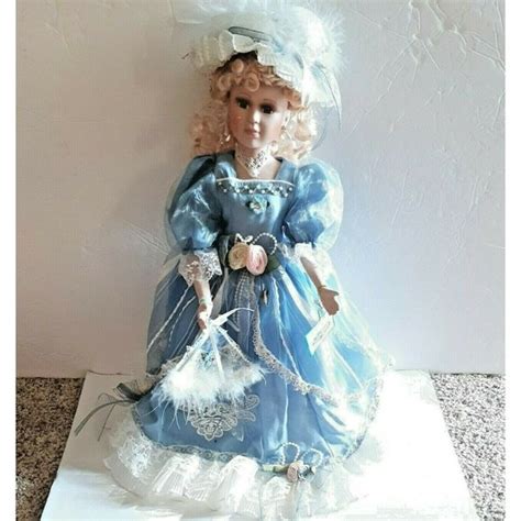 Collections Etc Toys 2 Porcelain Doll Blonde Hair Blue Victorian