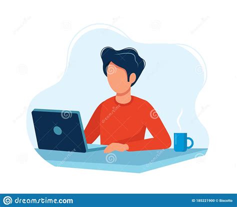 Man Working With Computer Concept Illustration Working Process