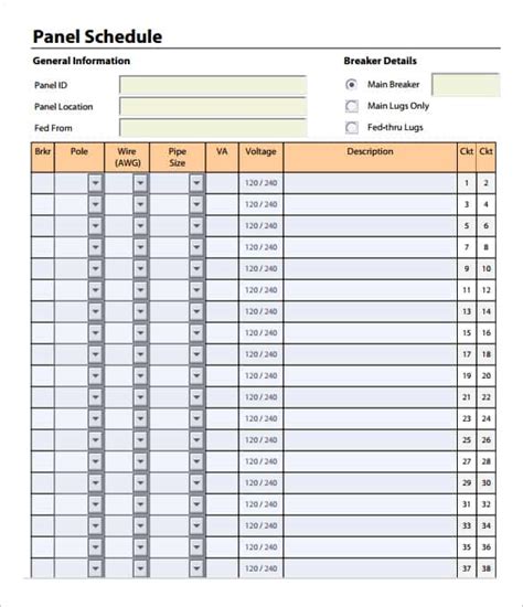 Observe the short information so as to fill out electrical panel schedule, prevent errors and furnish it in a timely manner 4+ Panel Schedule Templates - Word Excel