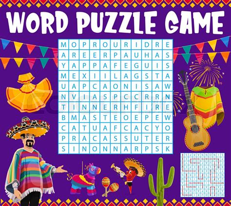 Mexican Holiday Items Word Search Puzzle Worksheet Stock Vector