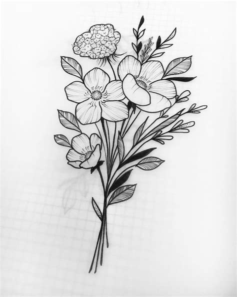 Bouquet Of Flowers Simple Flower Drawing Black And White Pencil Sketch