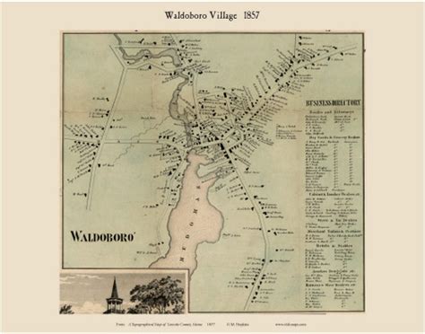 Waldoboro Village Maine 1857 Old Town Map Custom Print Lincoln Co