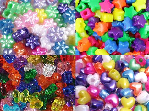 Plastic Pony Bead Shapes Mix Glow In The Dark 125 Beads