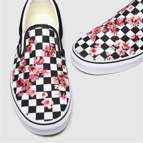 Womens White And Pink Vans Classic Slip On Cherry Blossom Trainers Schuh