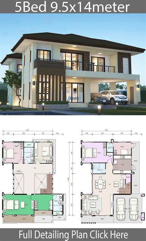 House Design Plan 95x14m With 5 Bedrooms House Plans 3d