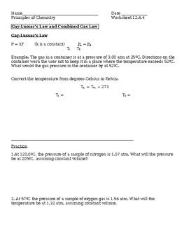 Gay Lussac S Gas Law And Combined Gas Law Notes And Practice Problems