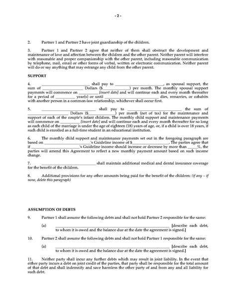 ontario legal separation agreement template