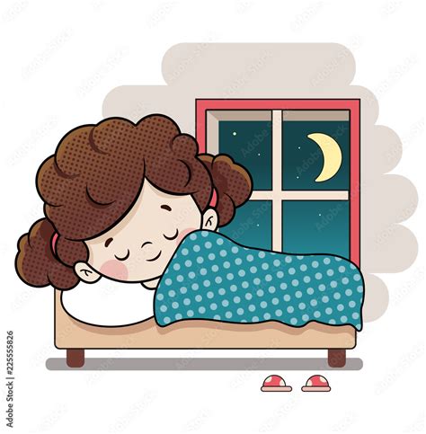 Niña Durmiendo En Su Cama Con Una Ventana Vector De Stock Adobe Stock